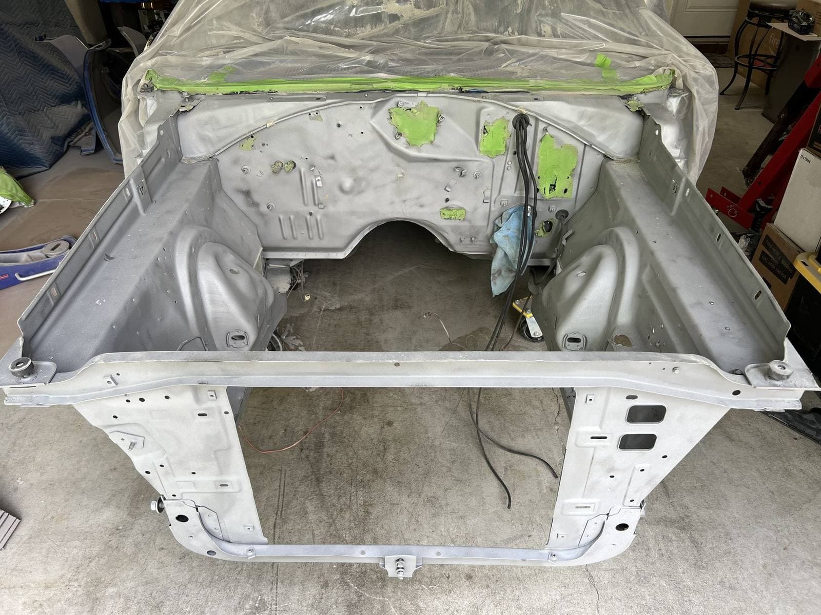 Engine bay after mobile dustless sandblasting in Southern California