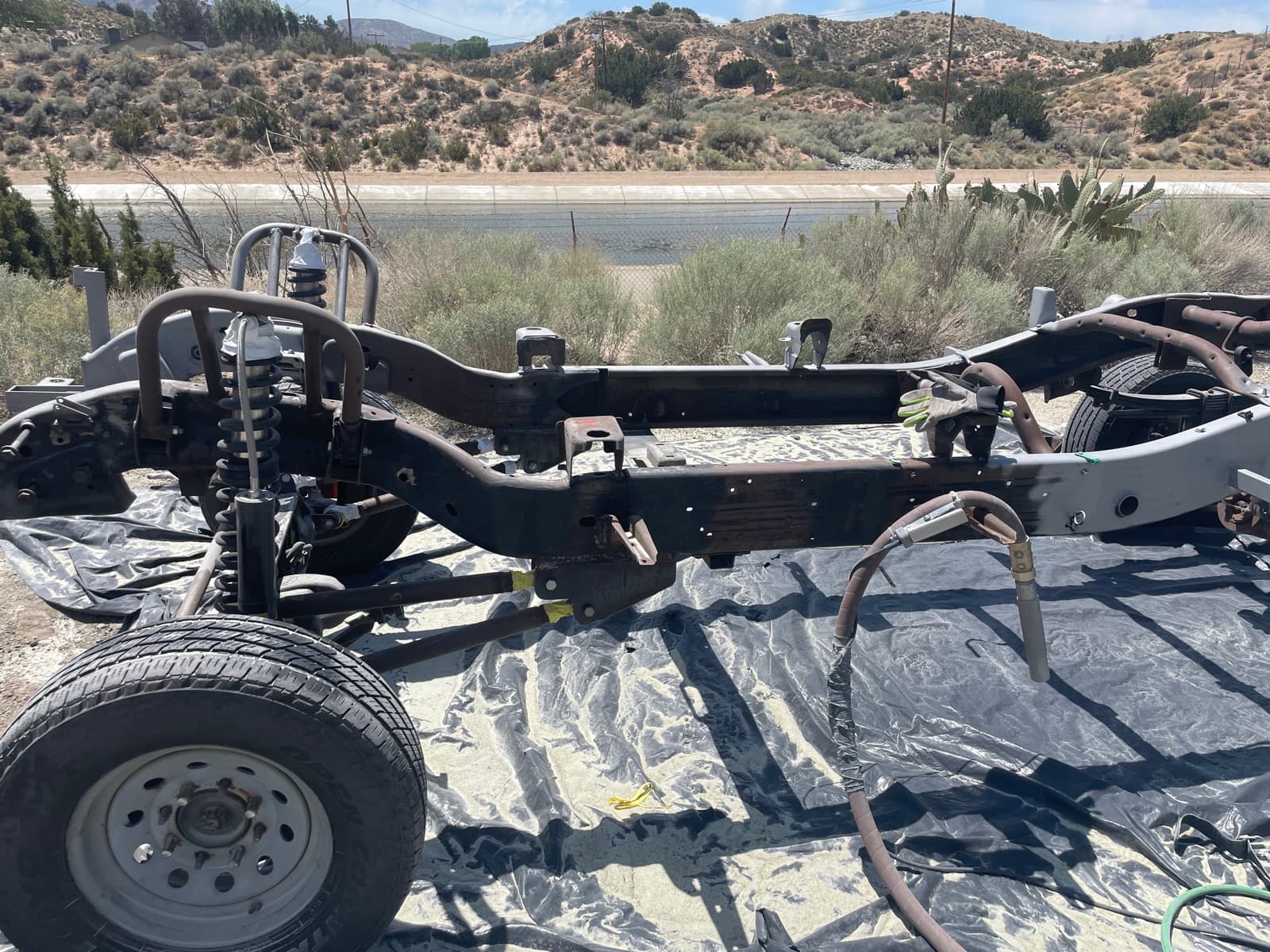 Truck chassis frame before blasting